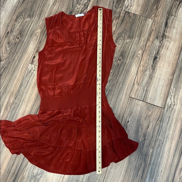 Ramy Brook Kiara Ruffle Mini Dress Brick Red M Sleeveless Smocked Waist Tiered - Picture 9 of 9